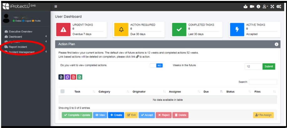 Screenshot of IPU Incident Reporting